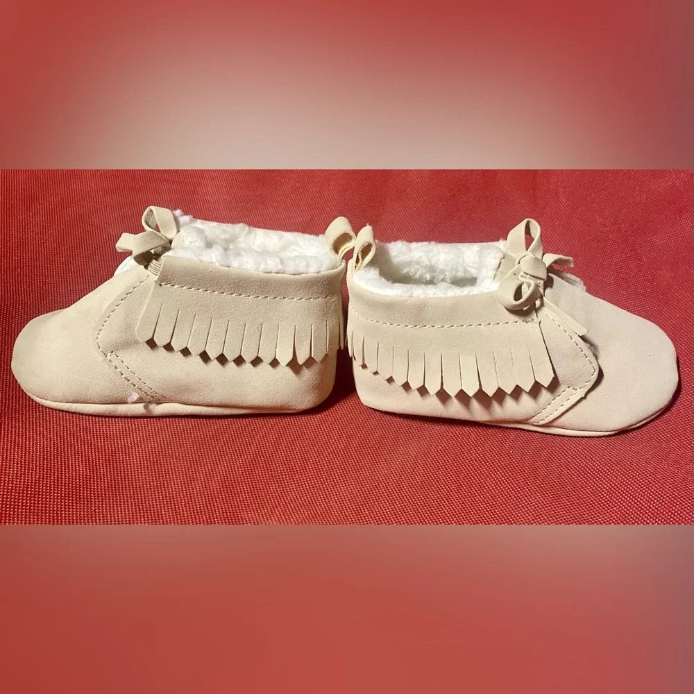 Carter's Cream Moccasins with Fringe and Bow